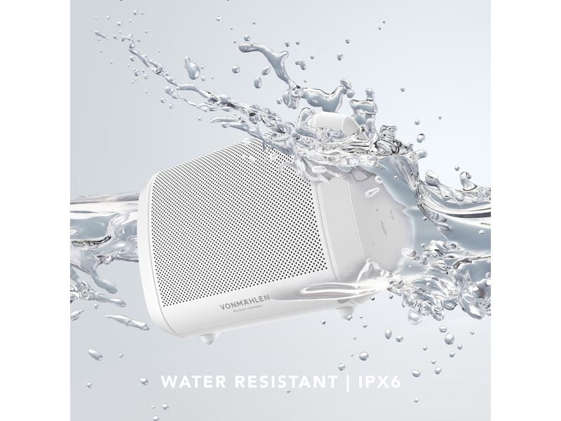 Vonmählen Bluetooth Speaker Air Beats Mini Weiss Kompakter kabelloser Bluetooth-Lautsprecher mit bis zu 13 Stunden Akkulaufzeit