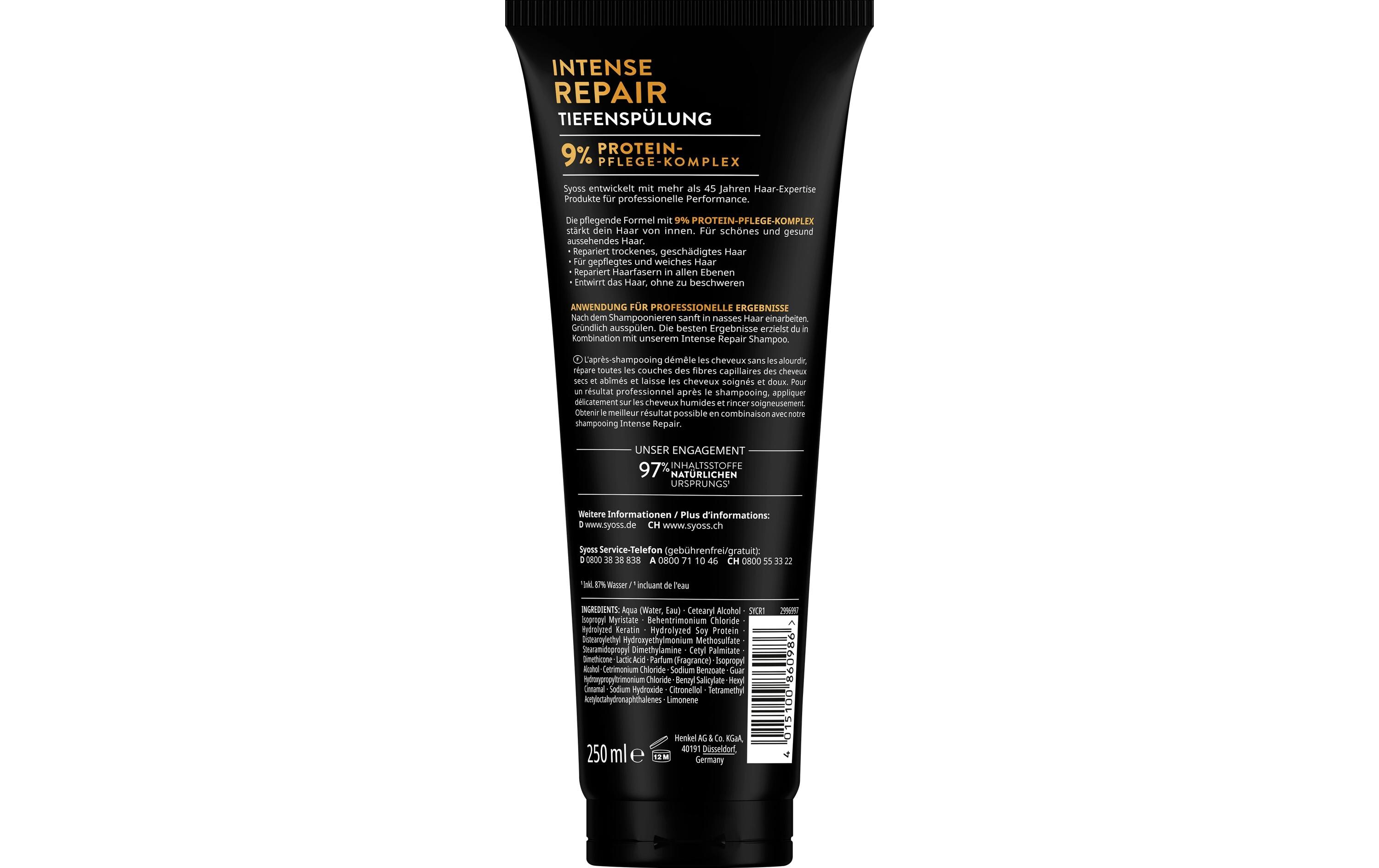 Haarspülung Intense Repair 250 mlTiefenspülung pflegt und repariert trockenes, geschädigtes Haar