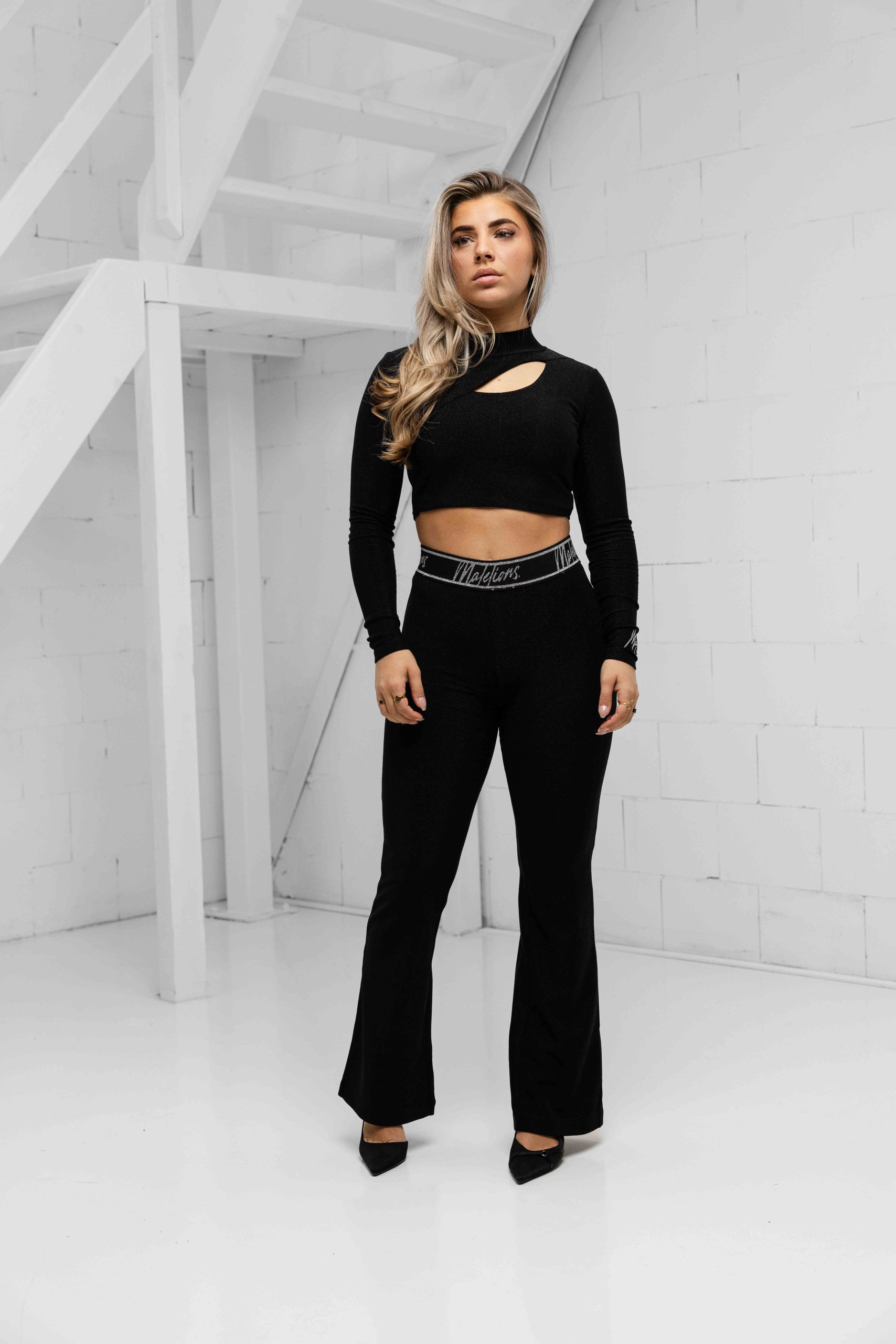 Malelions Sparkling Cut-Out Crop Top Dames Zwart