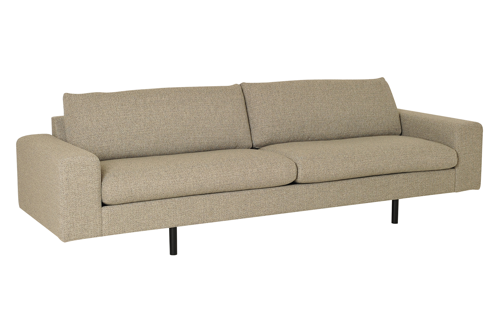 Hanna sofa 4-seter i tekstil Moulin 10 brown grey. Arm 25 og runde sorte ben H16 cm.