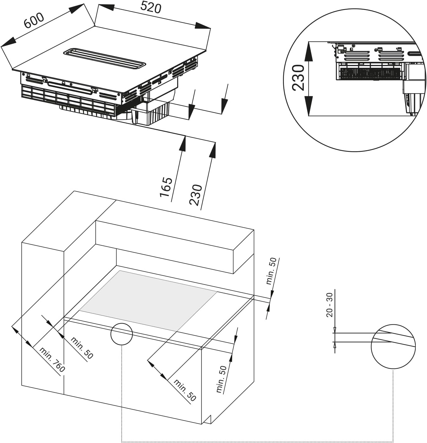 KKT KOLBE Induktionskochfeld mit Dunstabzug Integriert | 638 cbm/h | 60 cm | Kochfeld Induktion | Induktionskochplatte | 7,4 kW | 4 Zonen | 9 Stufen | Rahmenlos | IND600DRAFT