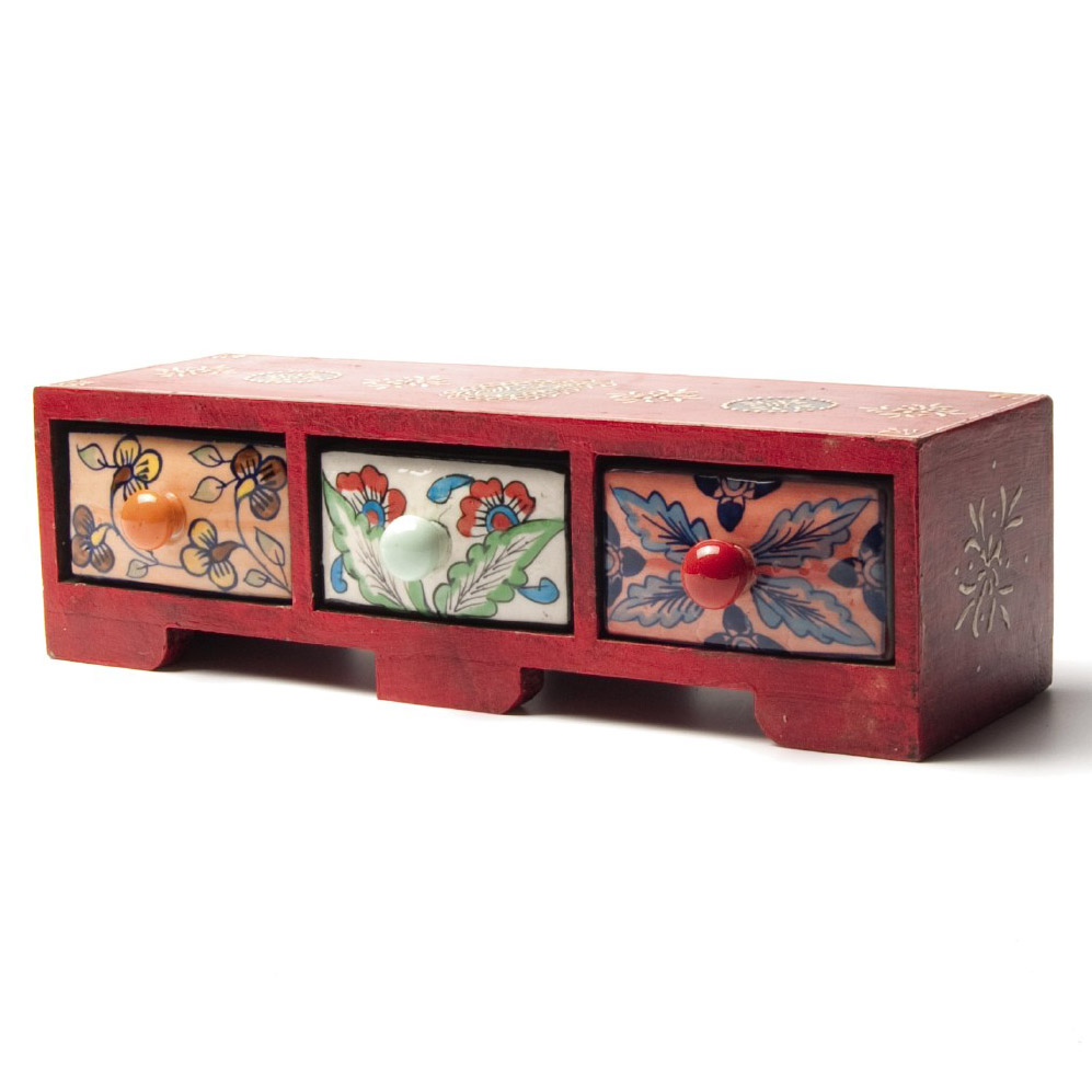 Schubladentruhe mit 3 Schubladen, weinrot, L 11 cm, B 35 cm, H 10 cm von fischer's lagerhaus