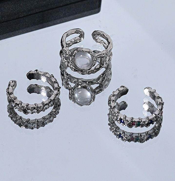Lilafey - Set van 3: Maansteen / Strass / Legering Open Ring (Diverse Ontwerpen)