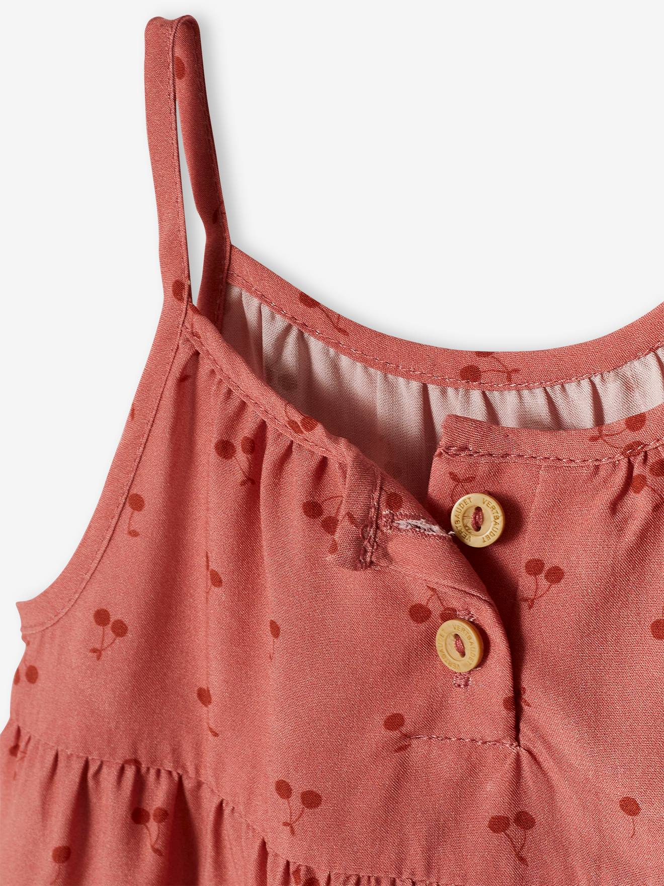Vestido fluido com babados para bebê na cor rosa antigo