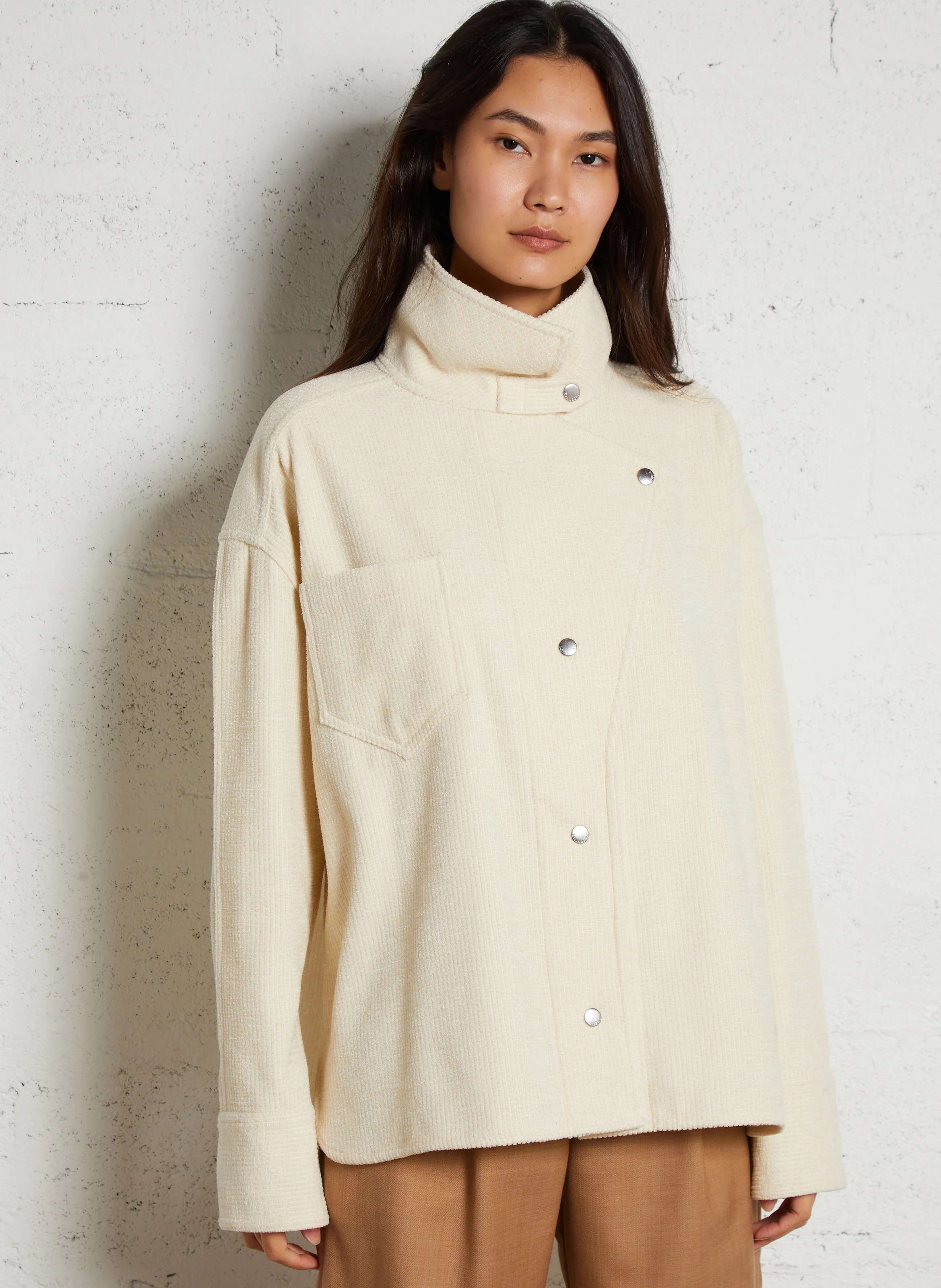 EGAN - Veste côtelée oversize col classique en coton | Blanc