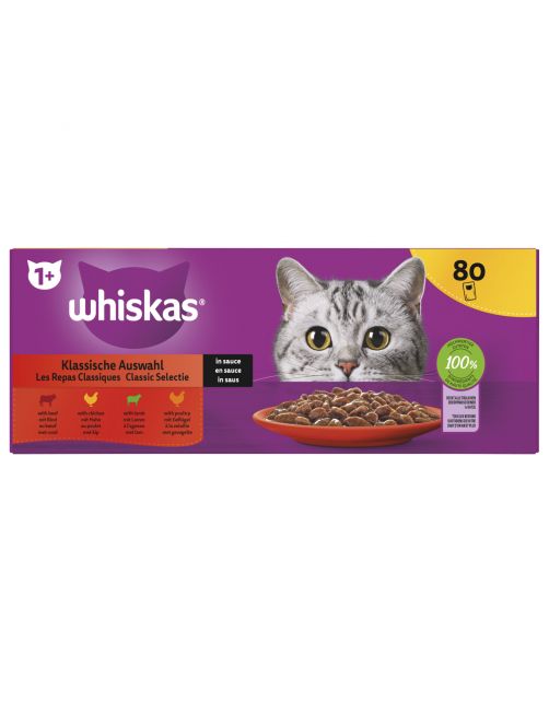 Whiskas 1+ Classic Selectie In Saus Maaltijdzakjes Multipack - Kattenvoer - 80x85 g