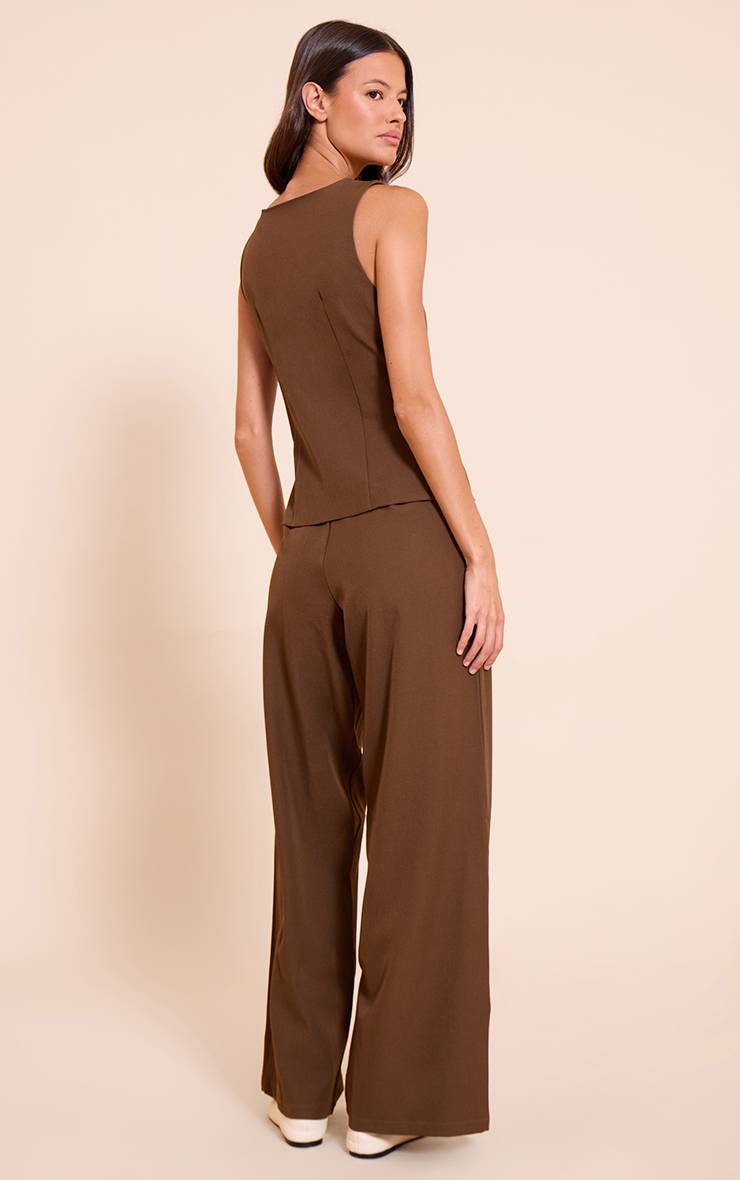 Chocolat Combinaison Pantalon Large En Tissu Tissé Chocolat Avec Détails Boutons