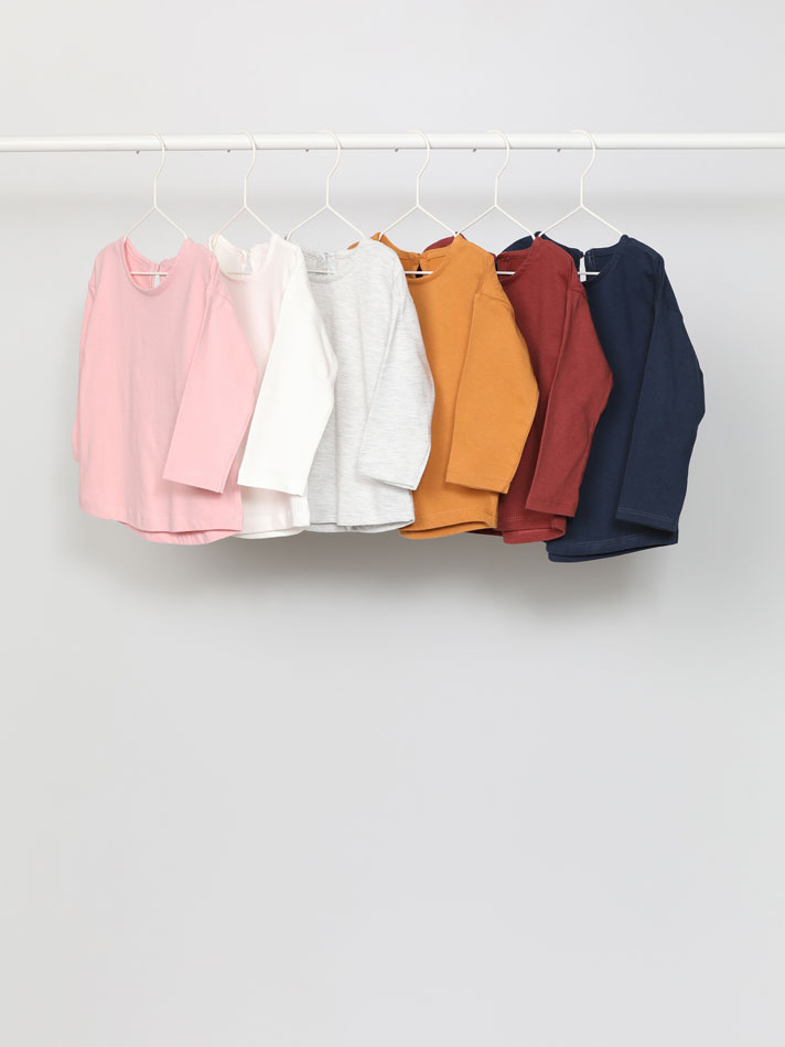Pacote com 6 camisetas básicas de manga comprida - Cor: Off-white