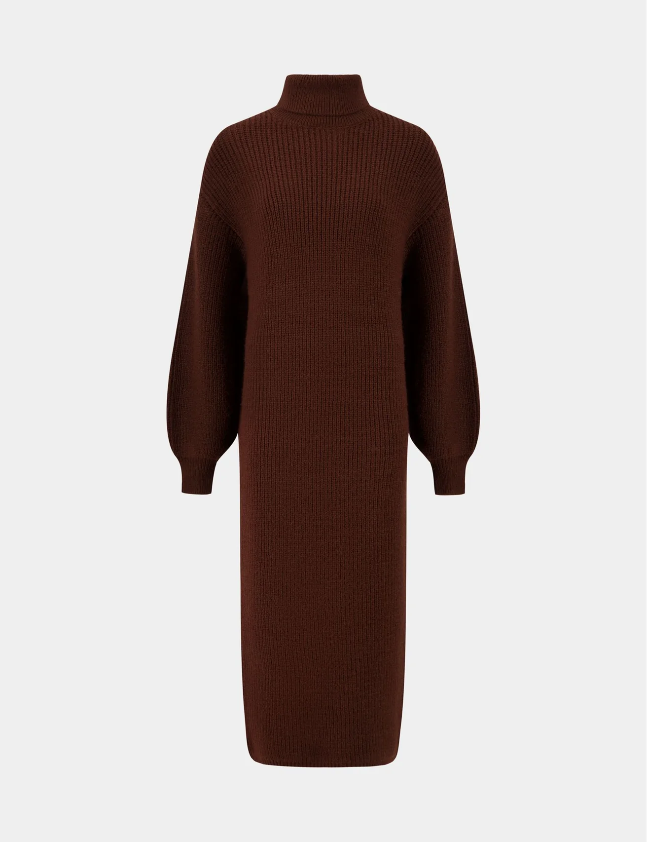 Longue robe d'hiver maille côtelée, marron foncé