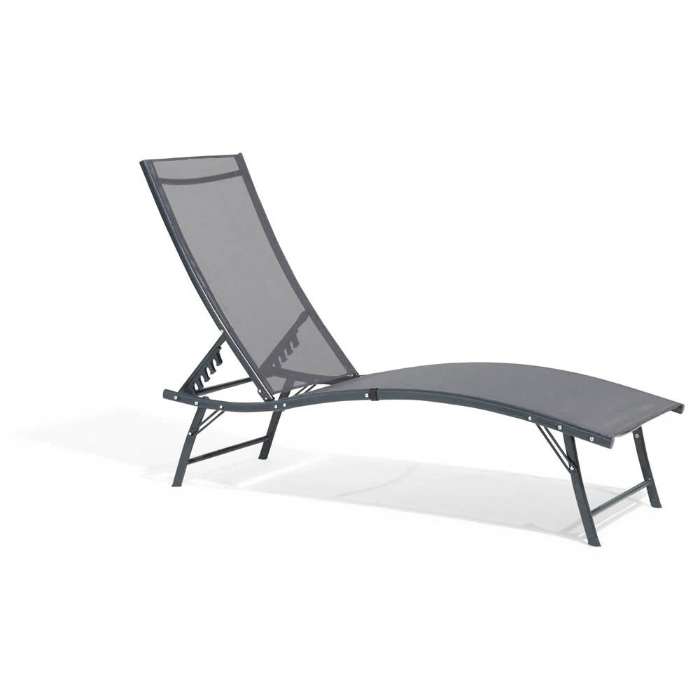 Bain de soleil Bahia pliant 5 positions gris 182x55xH34-92cm