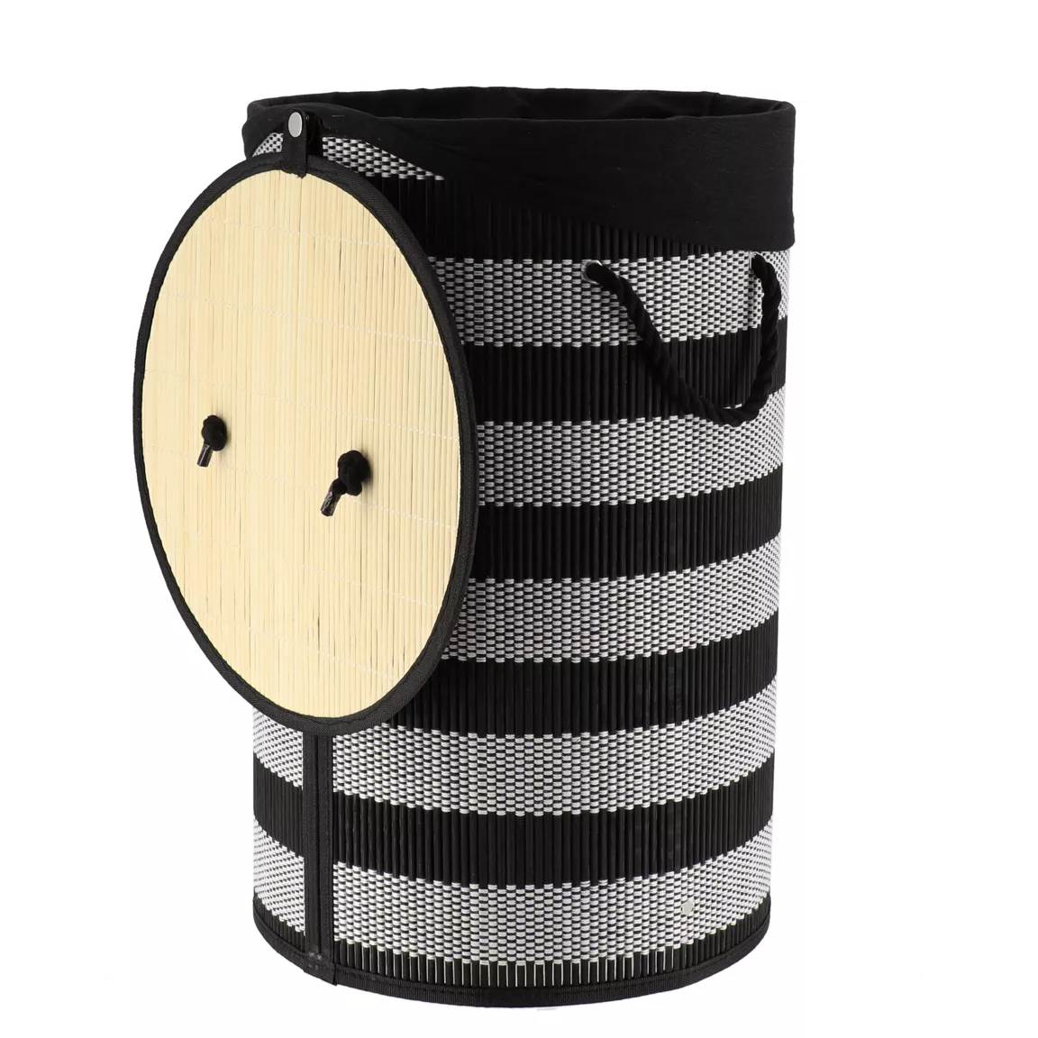 Panier à linge rond et pliable (H55 cm) Bambou Noir et blanc