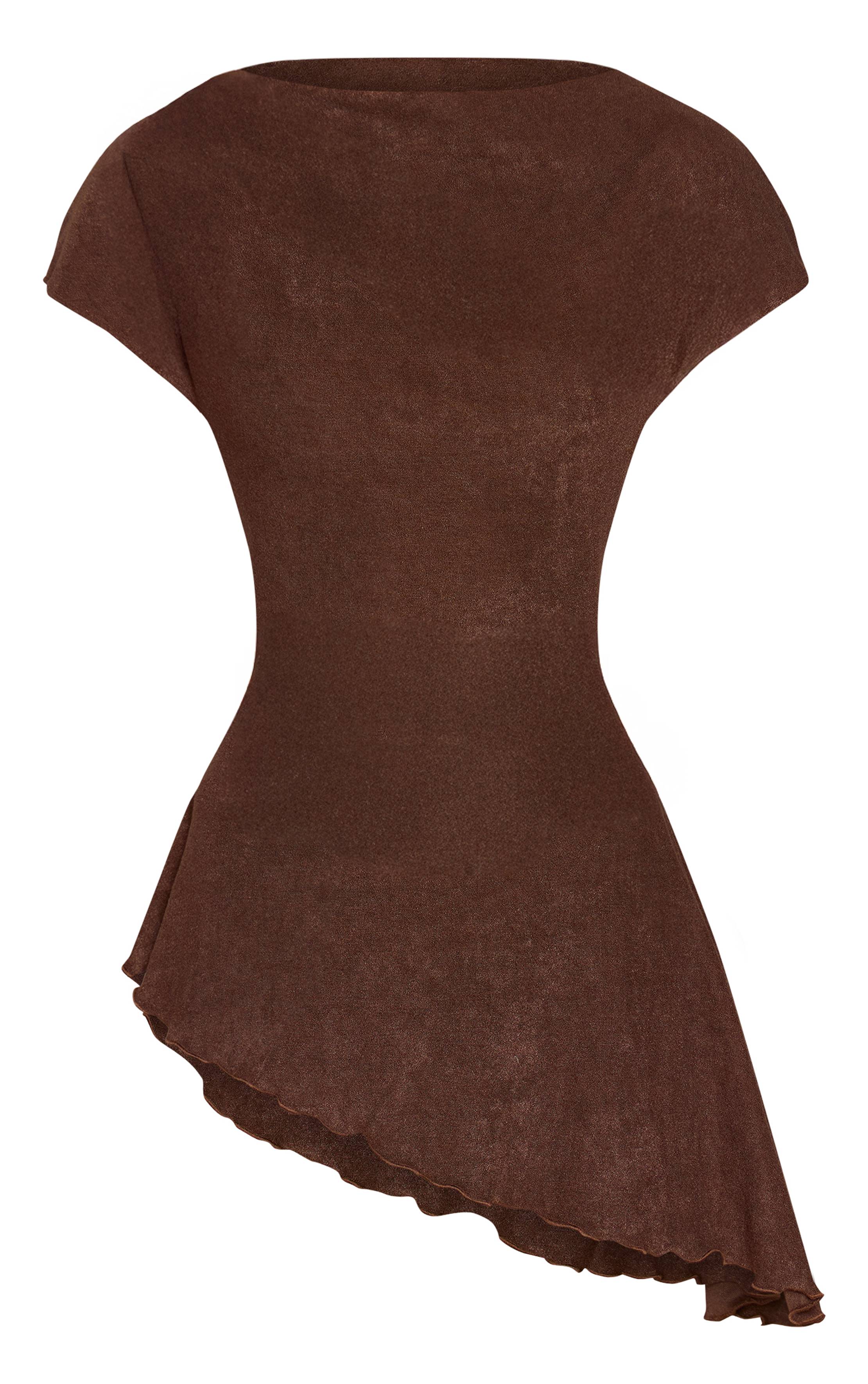 Chocolat Haut Long Asymétrique En Jersey Épais Brossé
