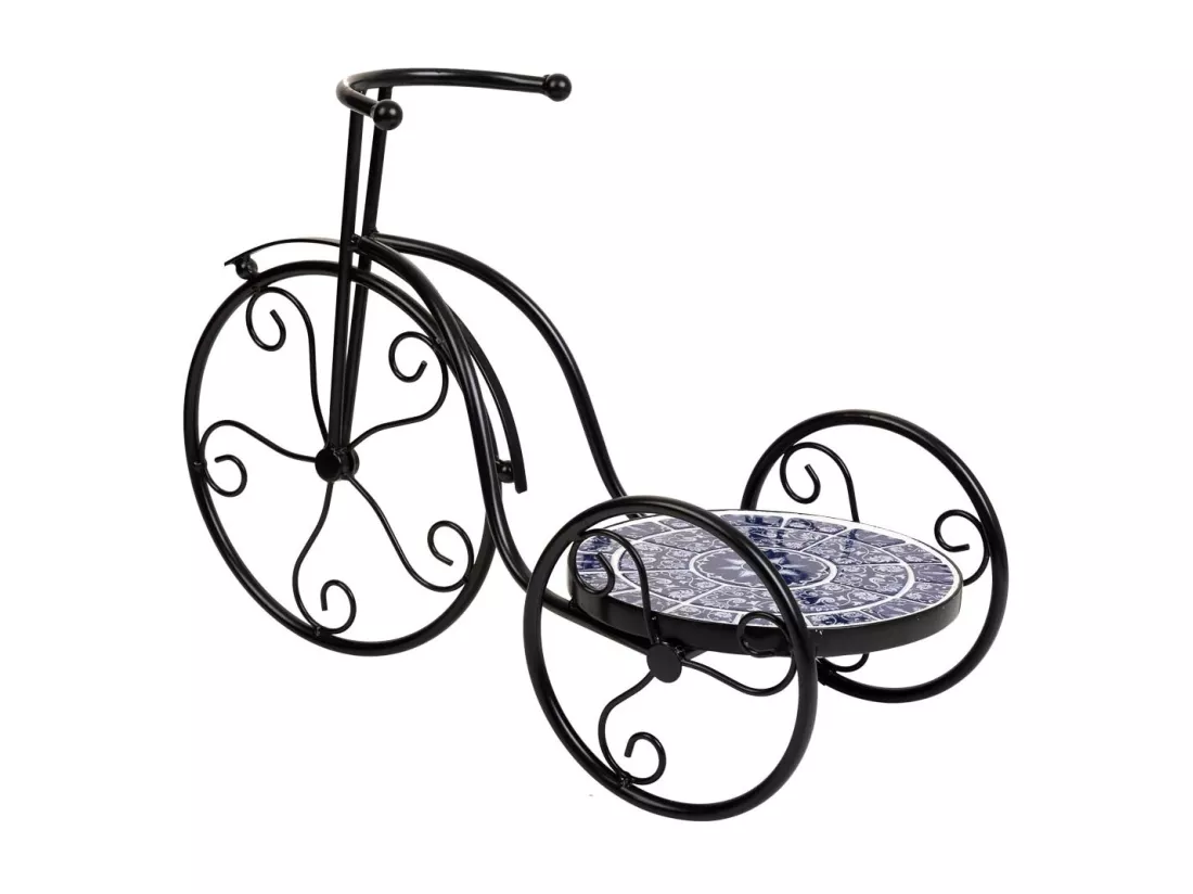 Support de pot de fleurs vélo en mosaïque et métal noir 53x23.5x36h
