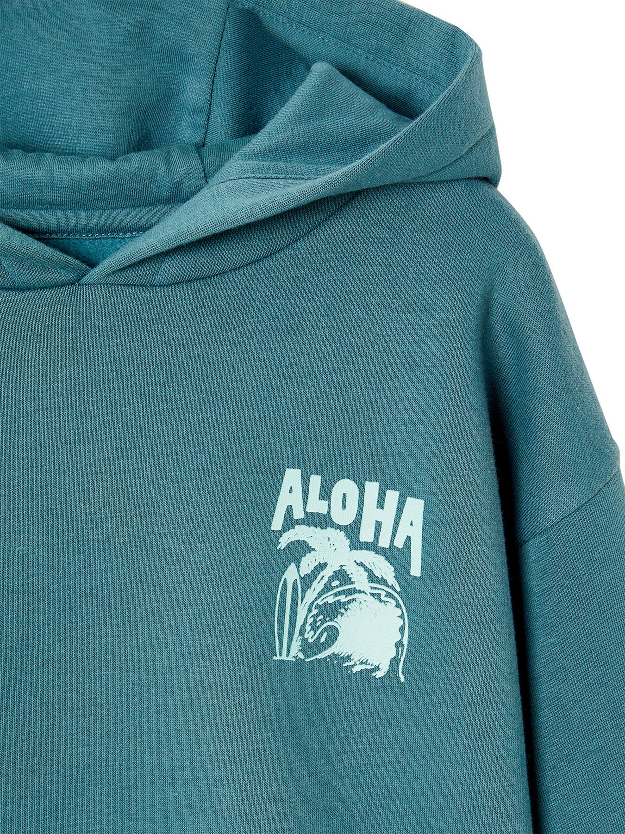 Vertbaudet Jungen Kapuzensweatshirt mit Print, Recycling-Polyester Basic petrol