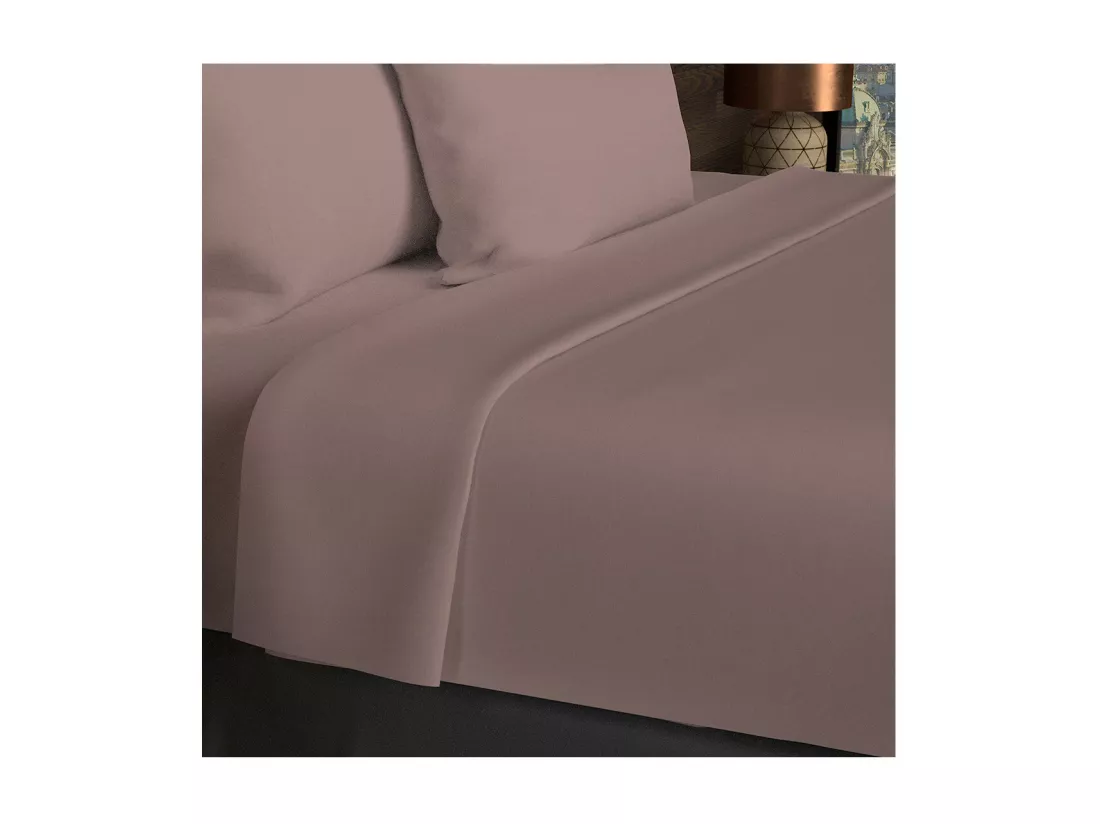 Drap plat en coton 57 fils 260x300 cm UNI vieux rose, par Soleil d'ocre