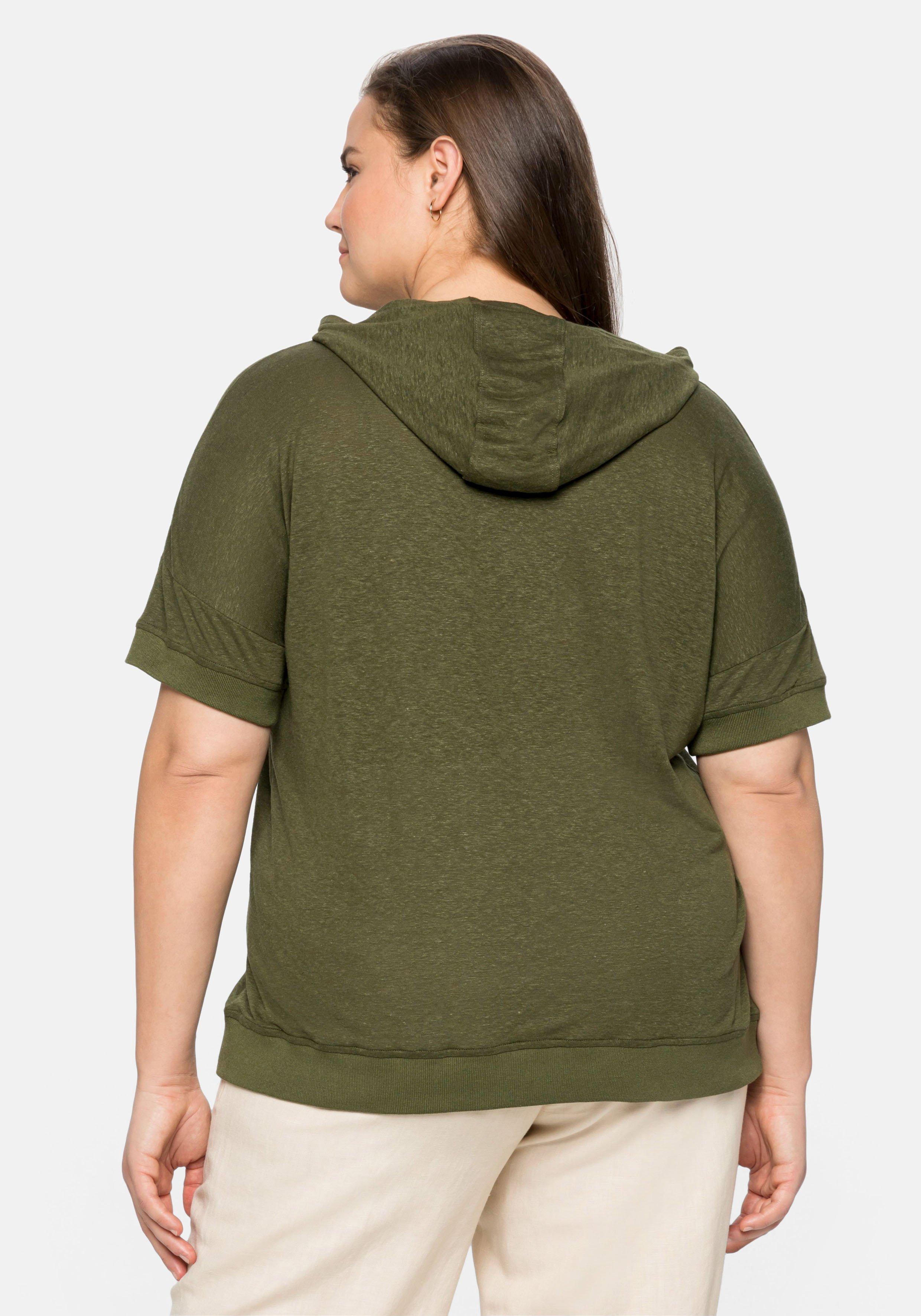 Kapuzenshirt mit Kängurutasche, im Leinenmix