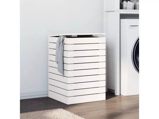 Panier à linge blanc 44x44x66 bois massif de pin