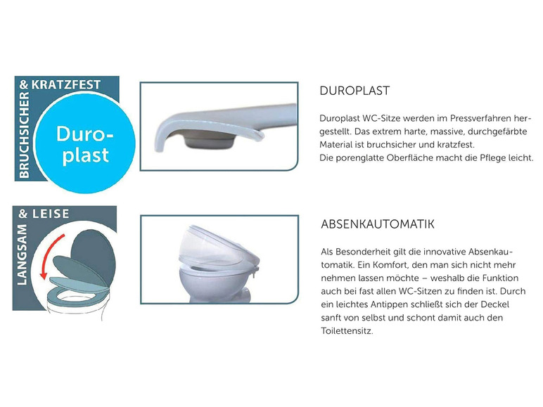 WC zitting duroplast, met soft-close-mechanisme