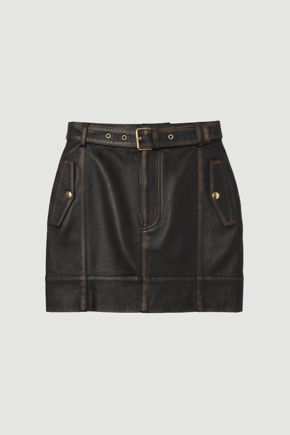 KarenMillen Mini-jupe en Cuir Délavé avec Ceinture