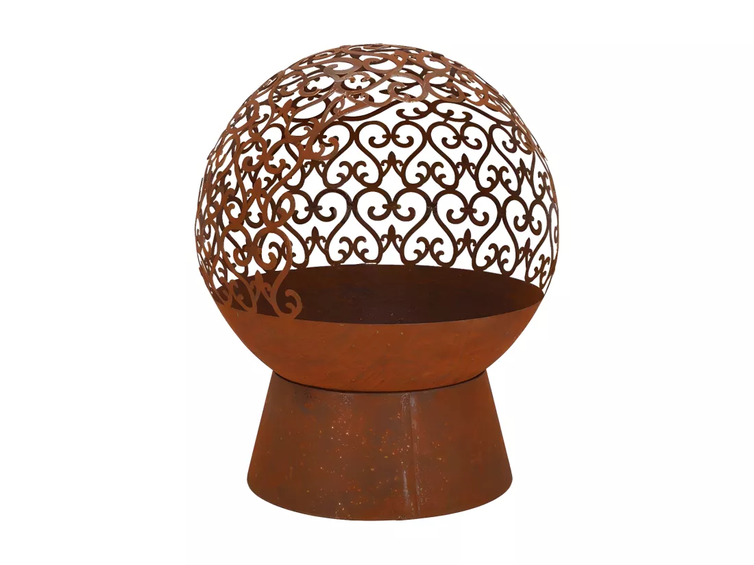 Brasero rond en métal arabesque - Rouillé - D 50 x H 57,5 cm