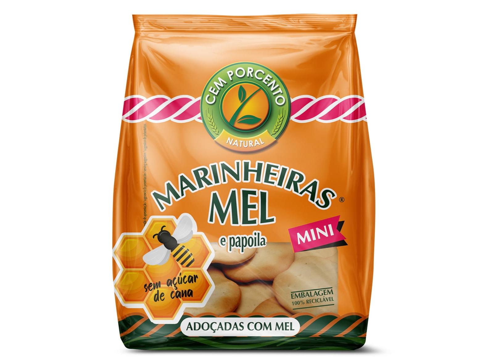 BOLACHAS CEM PORCENTO MINI MARINHEIRAS MEL 45G