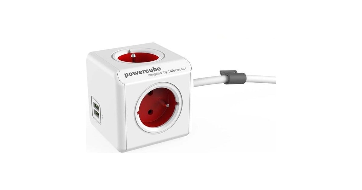 AllocacocPowerCube Extended, stekkerdoos met USB stekkerdoos  (Wit/rood, België | Frankrijk)