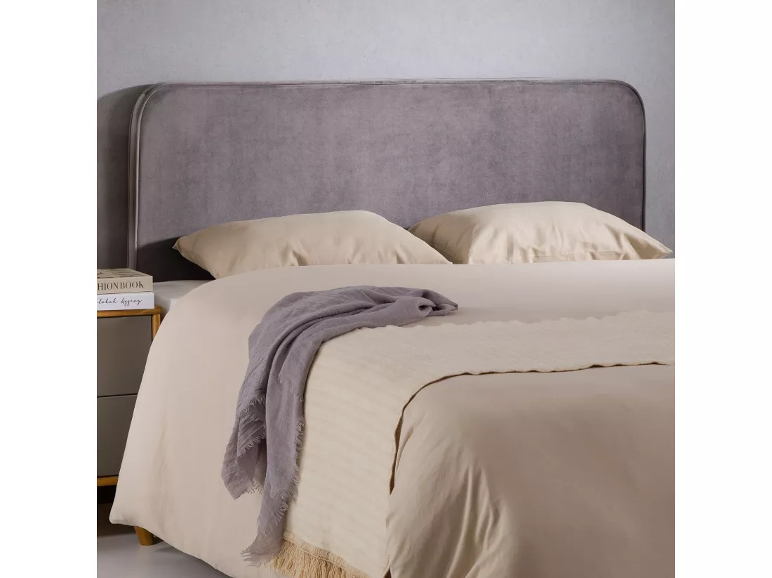 Tête de lit CELIA 120, En tissu rembourré, Fixation murale Design arrondi moderne, Pour lit 120 cm ou moins, Gris