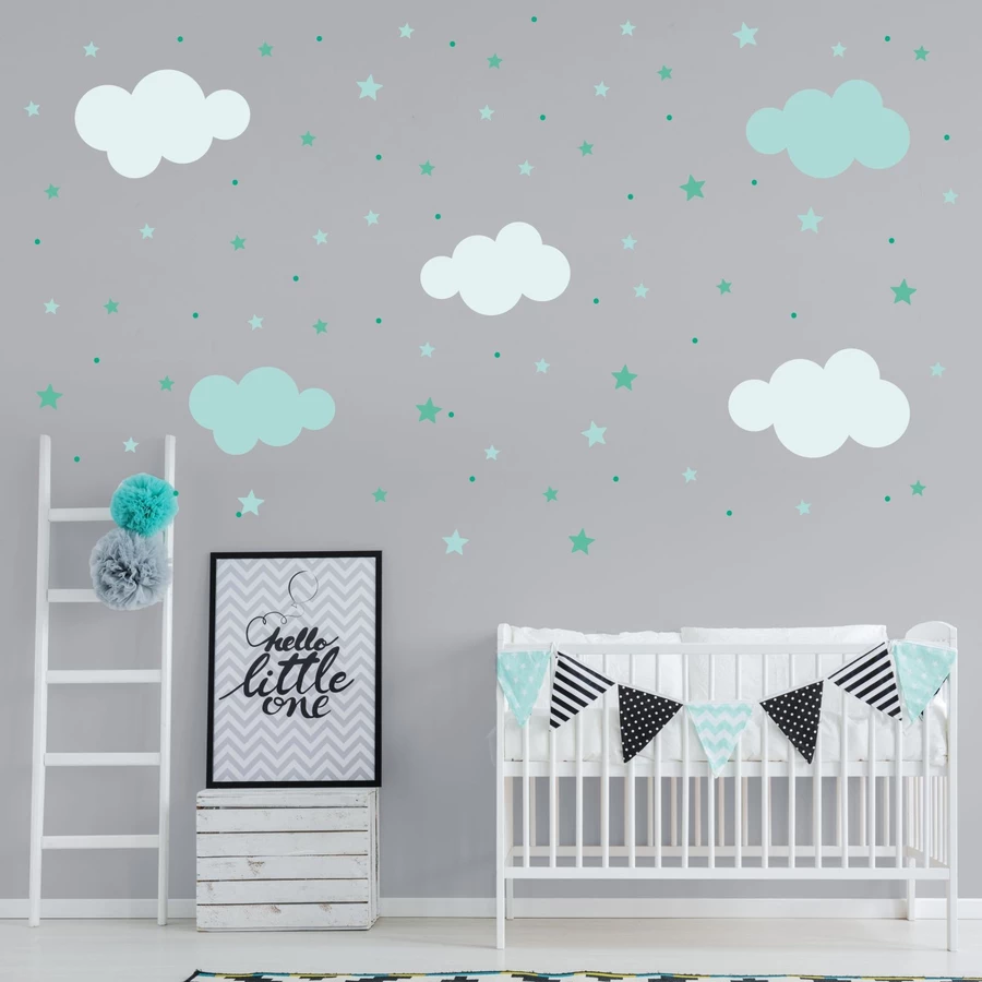 Nikima Wandtattoo 142 Wolken, Sterne und Punkte Set mint - 87 Stück in 6 vers. Größen mint