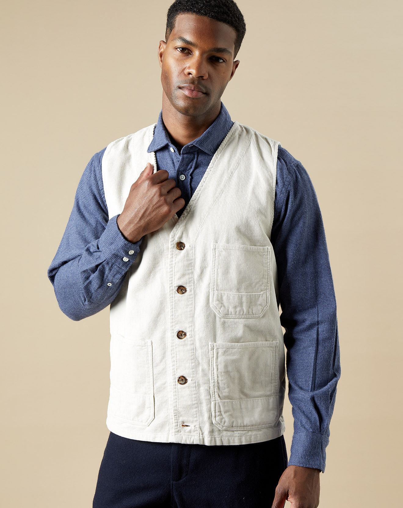 Hartford Gilet en Velours côtelé Will craie
