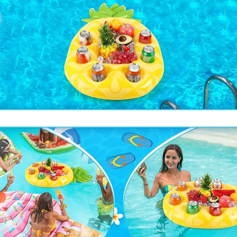 (50x70cm) Aufblasbarer Becherhalter Getränke Kühler Schwimmender Flaschen Dosenhalter mit Eisfach - Avocado