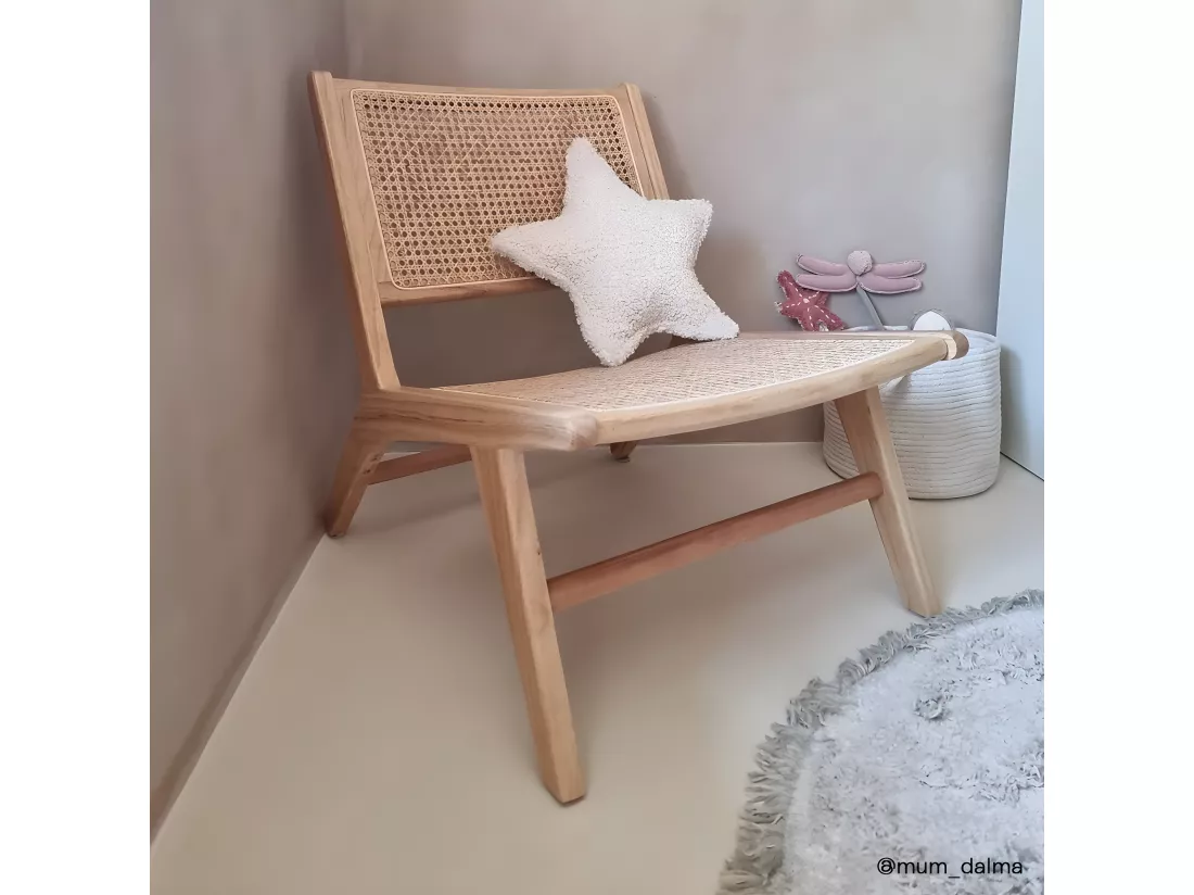 Fauteuil lounge en bois massif et cannage - Zuma