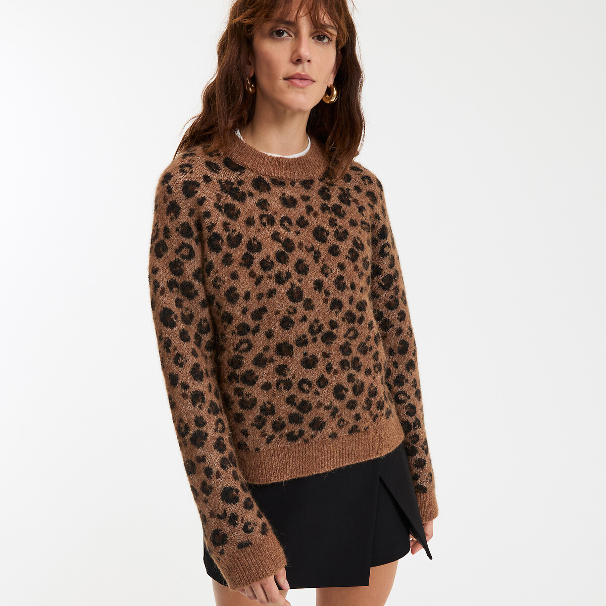 COLEÇÕES LA REDOUTE<br>Suéter em mistura de lã e alpaca, estampa de leopardo