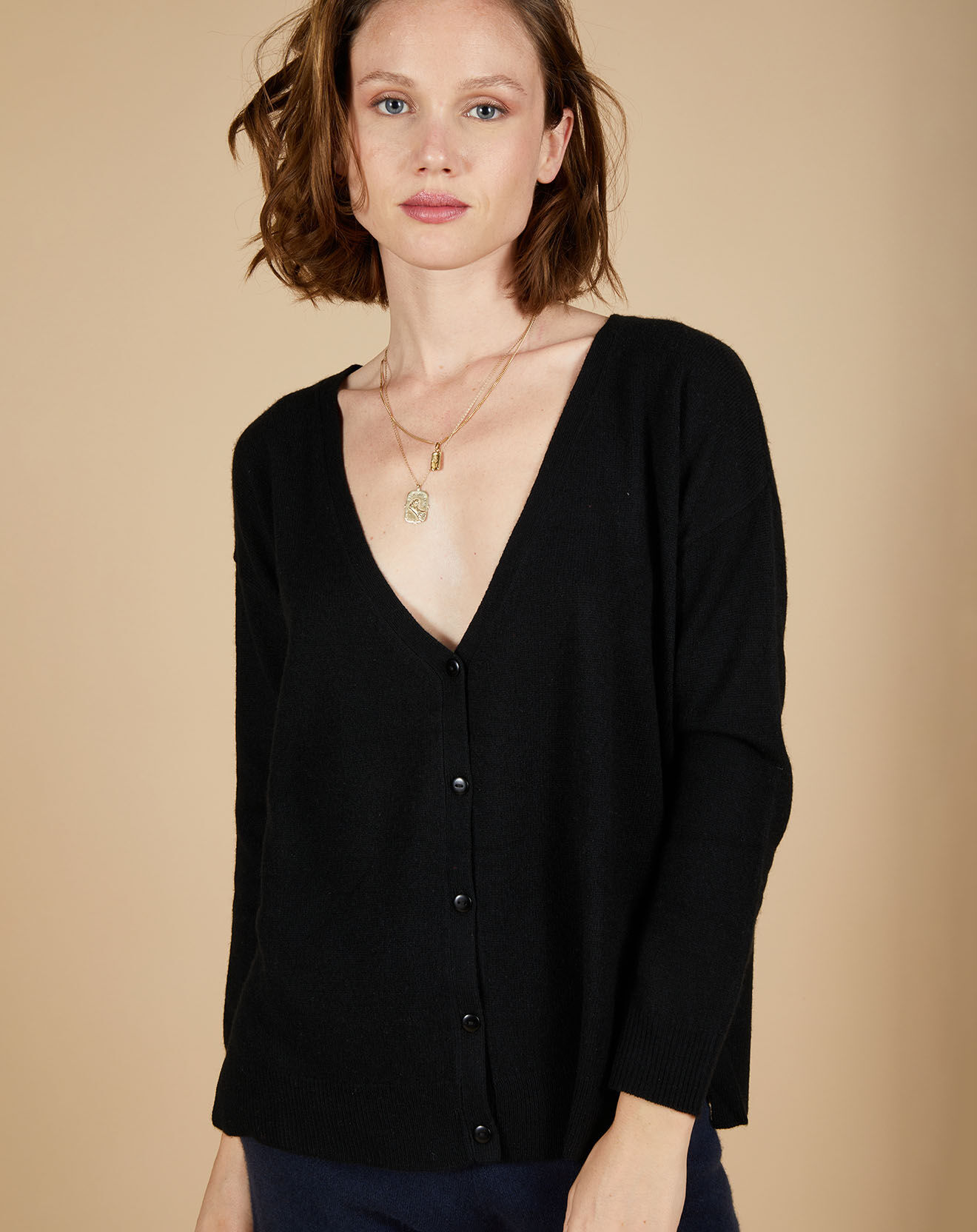 Cashmere Tribu Cardigan large 100% Cachemire Alisson2 noir