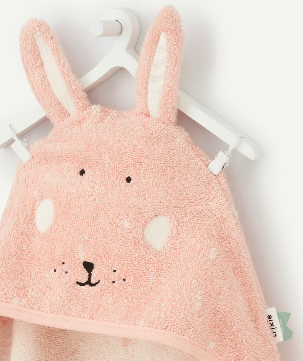 TRIXIECAPE DE BAIN ROSE LAPIN EN COTON BIO BÉBÉ