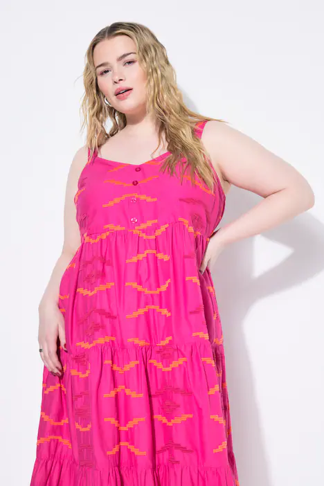 Midikleid, A-Line, Stickerei, Volants, pink