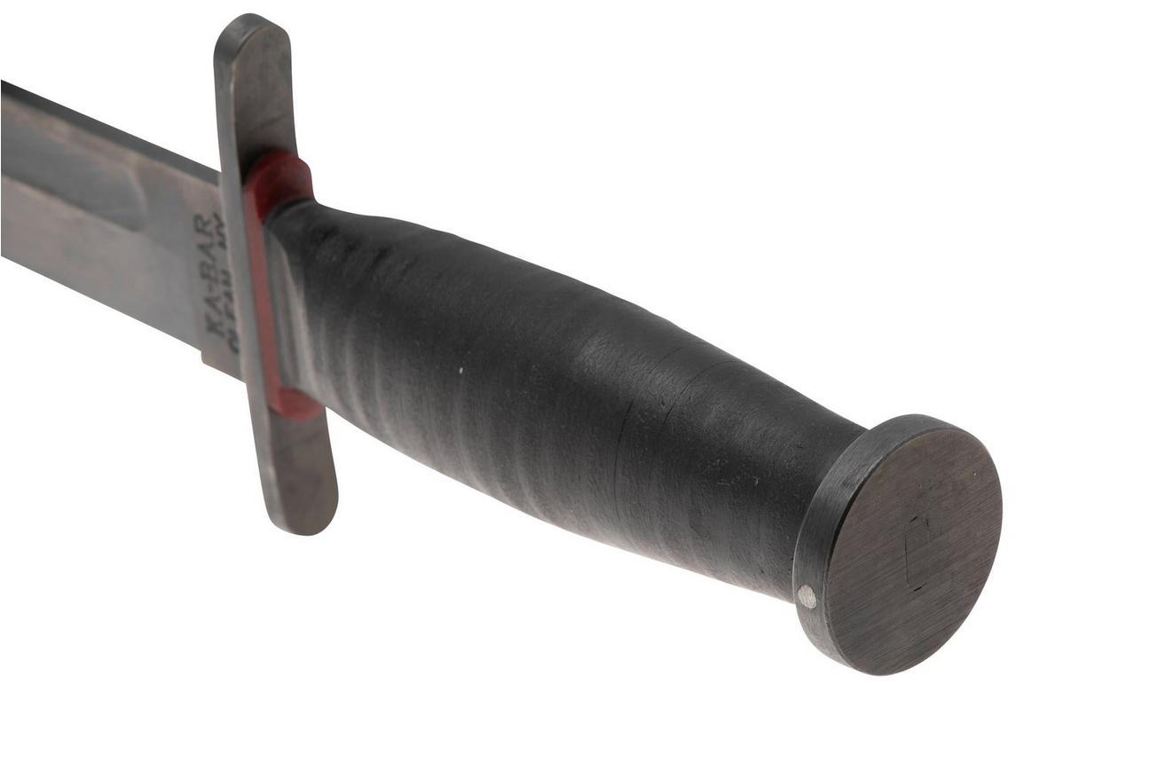 KA-BAR State & Union USN Red Spacer SU6425, Gun Blued 1095CV, Stacked Leather, vaststaand mes