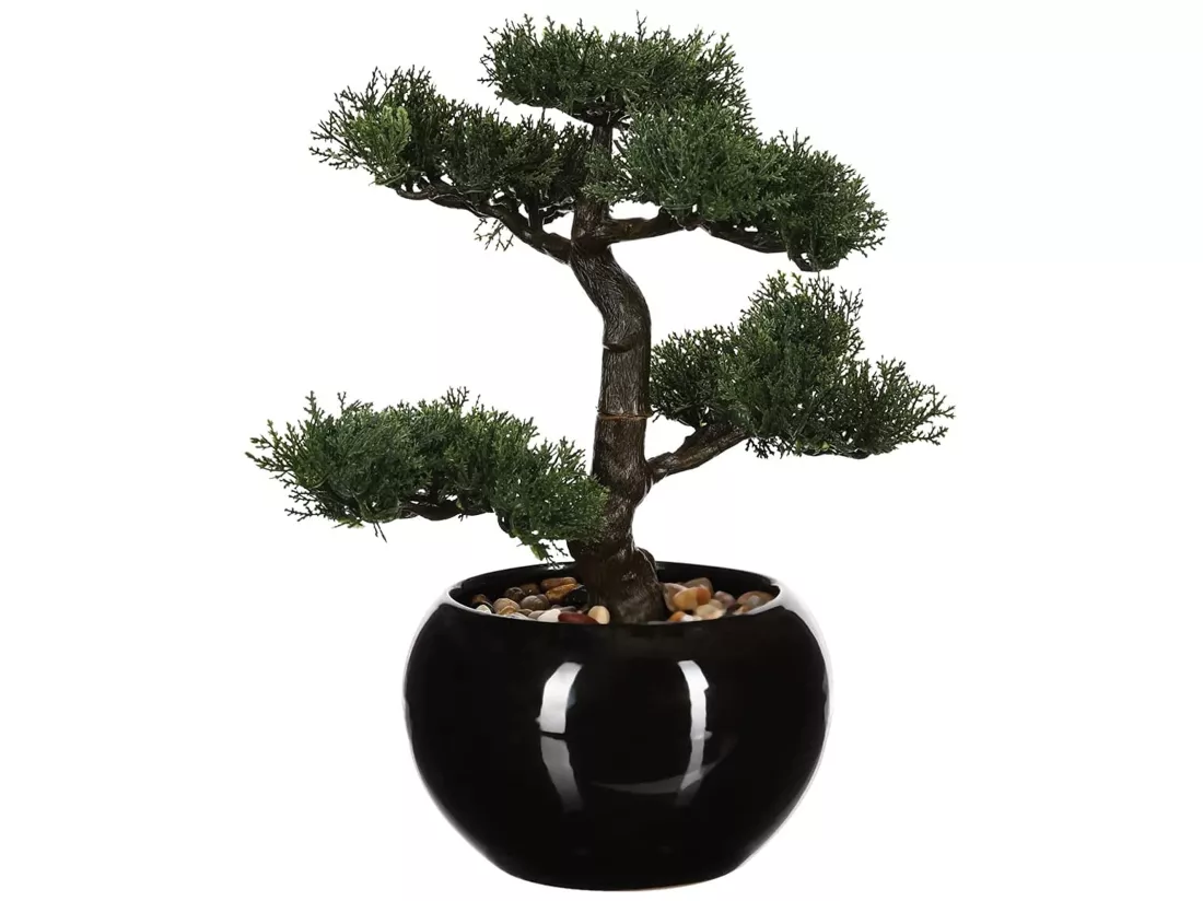 Bonsaï artificiel en pot céramique l.35 x p.32 x h 36, vert