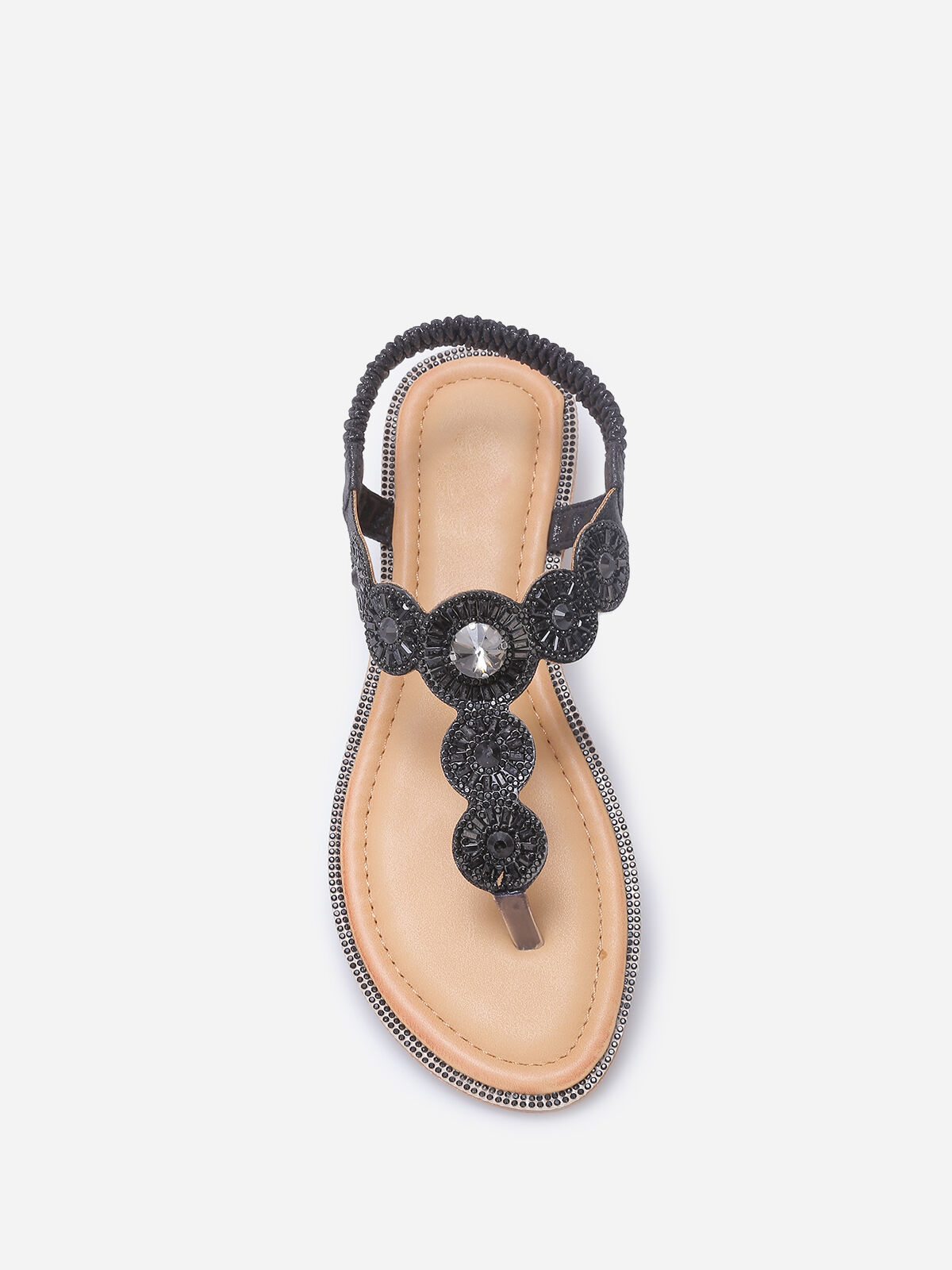 Nu-pieds pailletés à strass- Noir