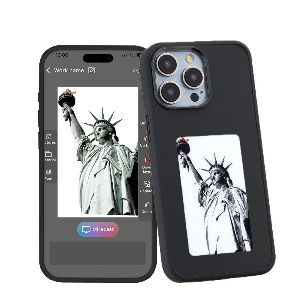 iPhone 15 Pro Max Hybrid Hülle TPU Bumper mit Acryl Rückseite   E-Ink Display - Schwarz