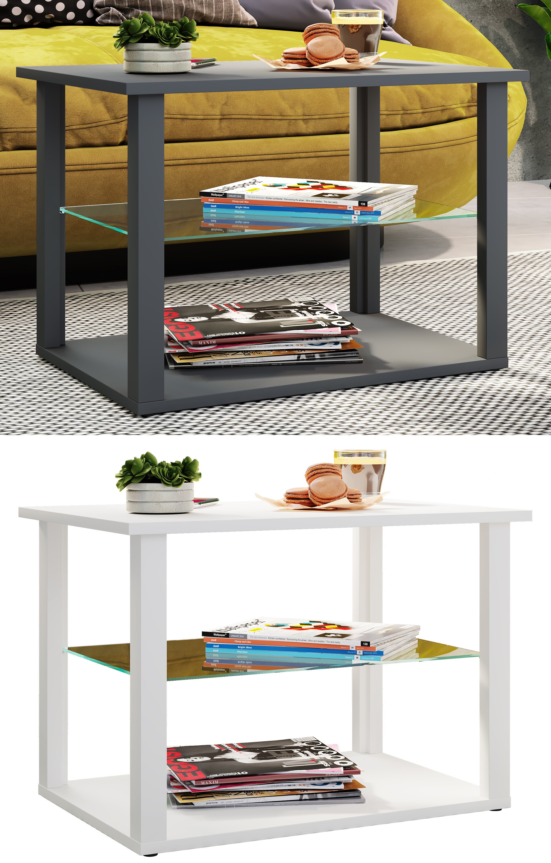 VCM Holz Couchtisch Sofatisch Wohnzimmertisch Beistelltisch Glas Wanilo M