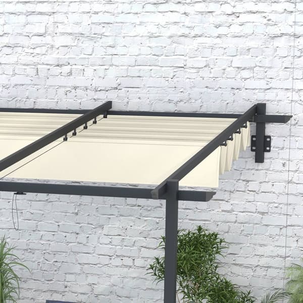 Gazebo Ca 3 X 3 M Pergola Vindtett Uteplasstak, Veggmontert Uteplass, Justerbart Tak, For Hage, Uteplass, Krem.
