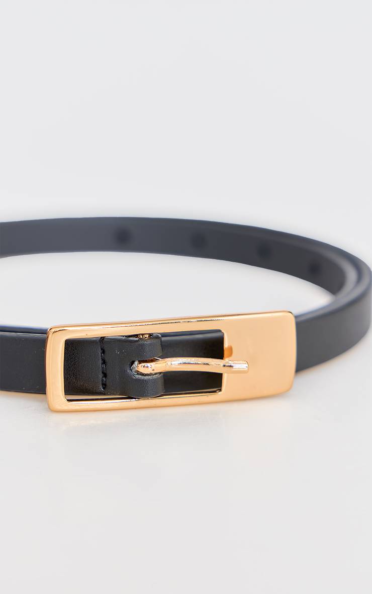 Noir Ceinture Fine En Synthétiquecuir Avec Boucle Carrée