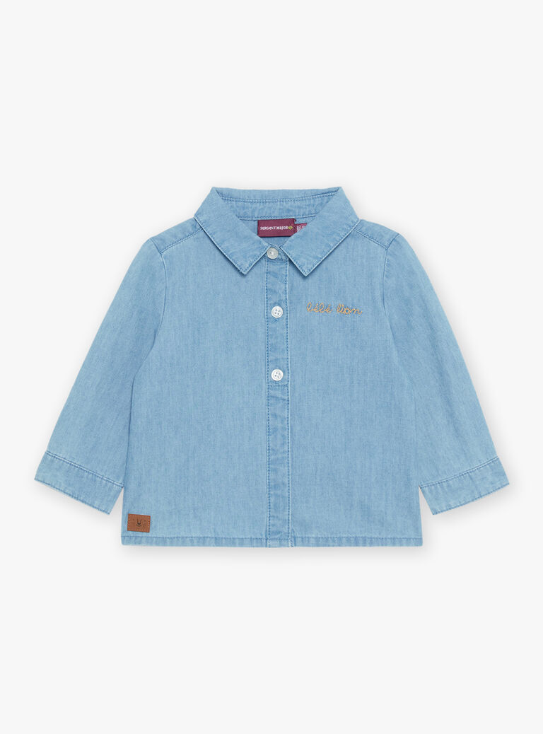 Chemise en light denim bleu brodée