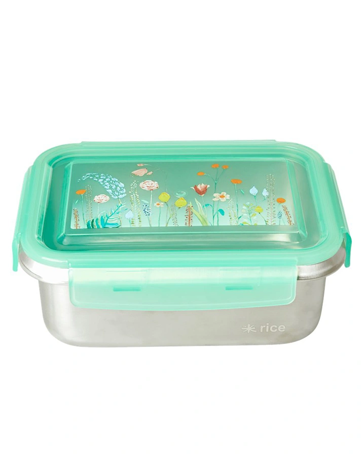 Edelstahl-Lunchbox SUMMER FLOWERS 2-teilig in grün