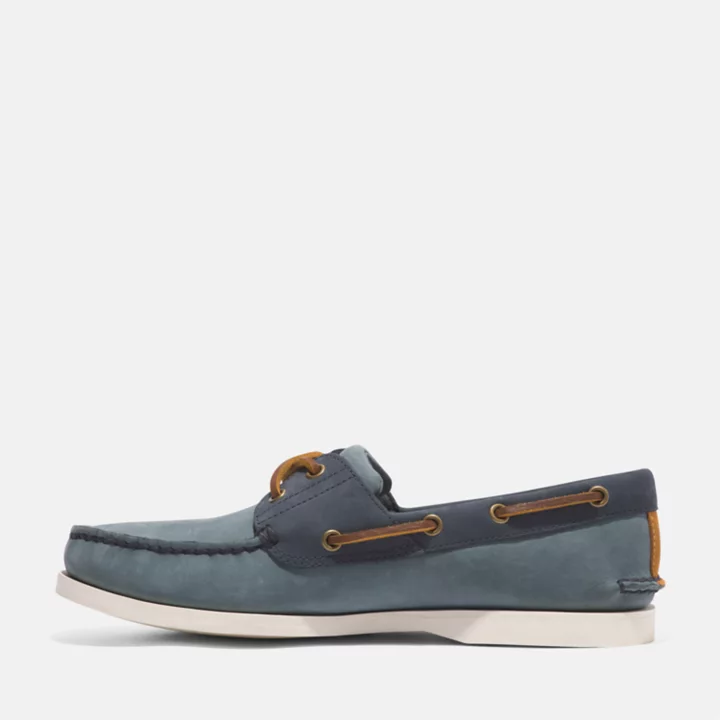 Chaussures bateau classique en cuir pour homme en bleu moyen