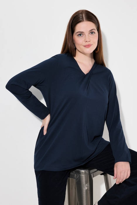 Shirt, drapierter V-Ausschnitt, Langarm, Biobaumwolle
