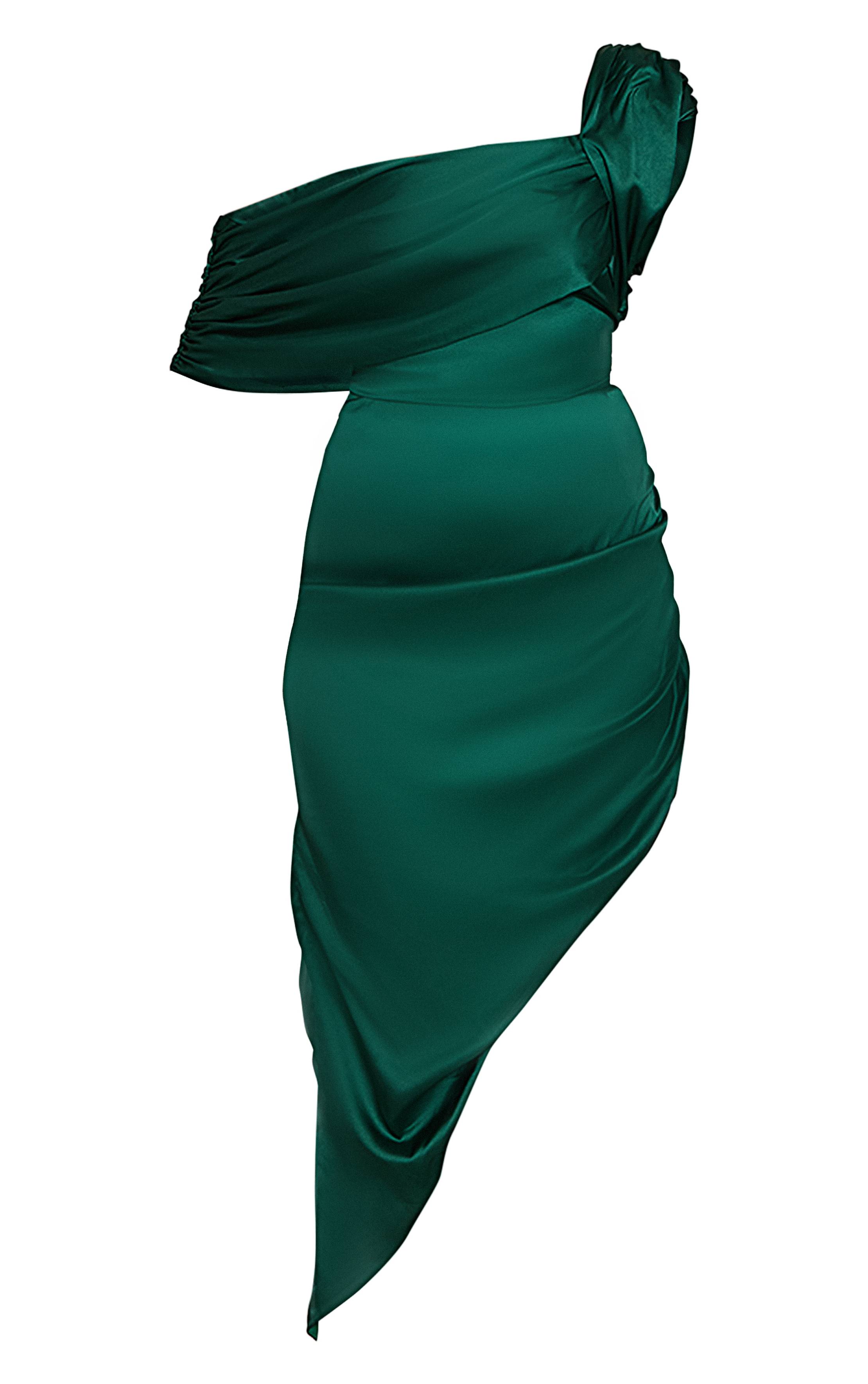 Vert Emeraude Robe Bardot À Ourlet Asymétrique