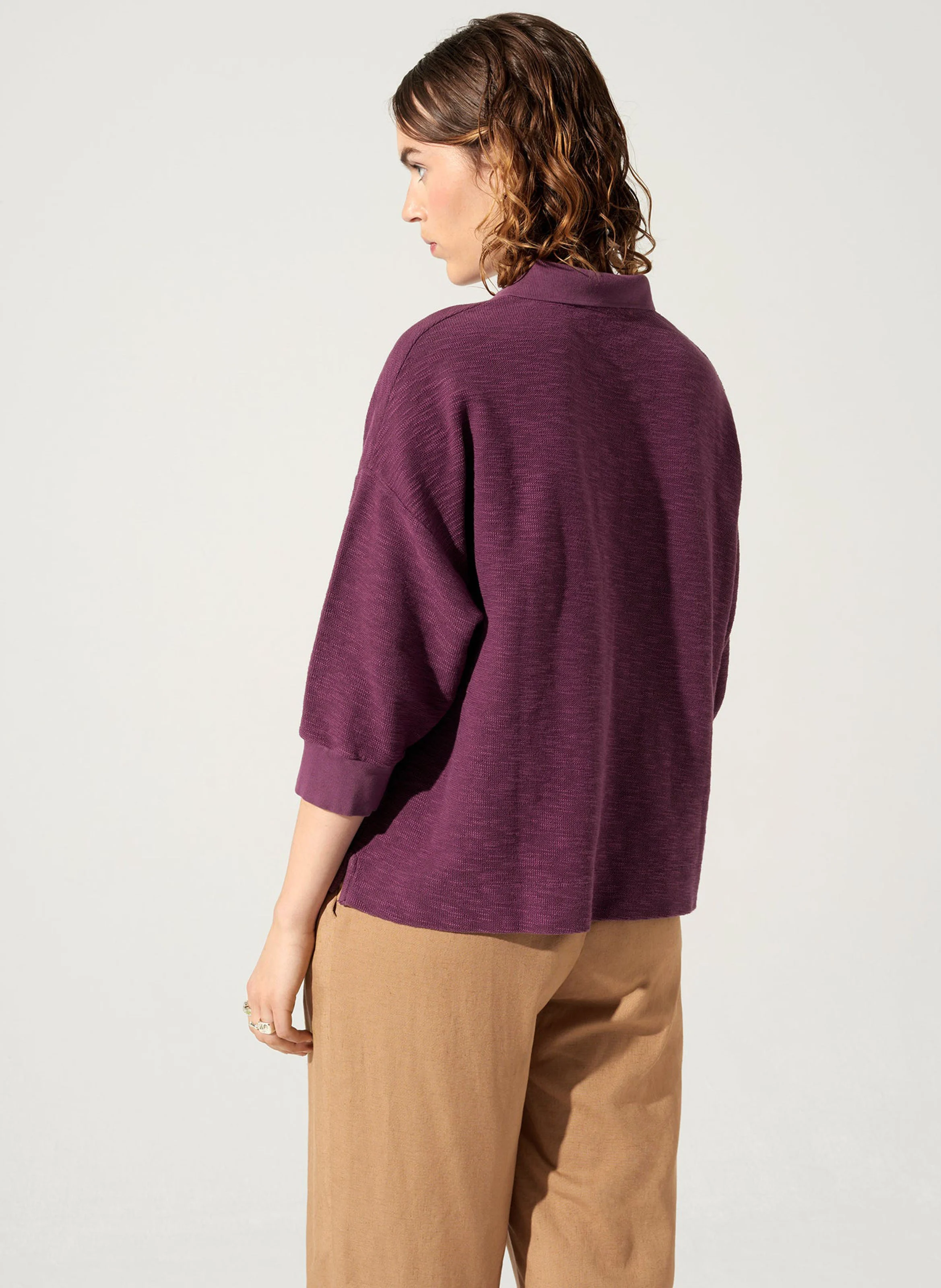 MARCIA - Polo oversized manches 3/4 en coton mélangé | Violet