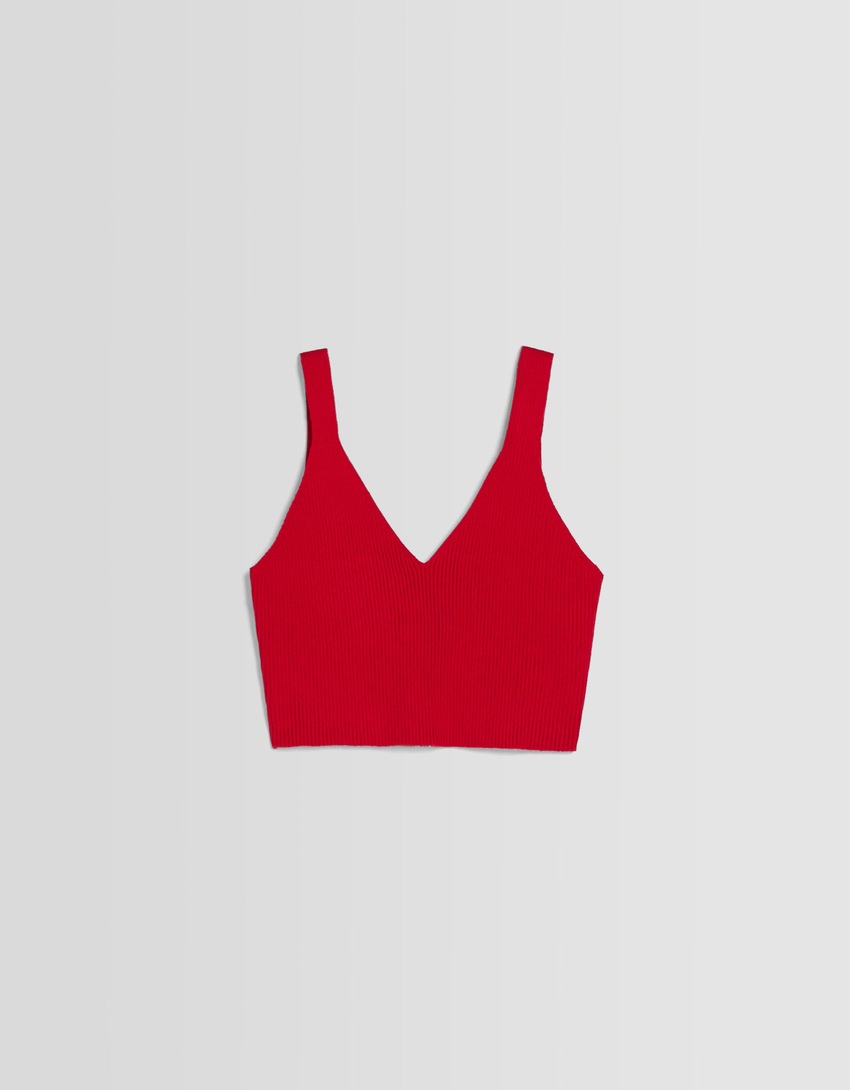 Blusa canelada com decote em V