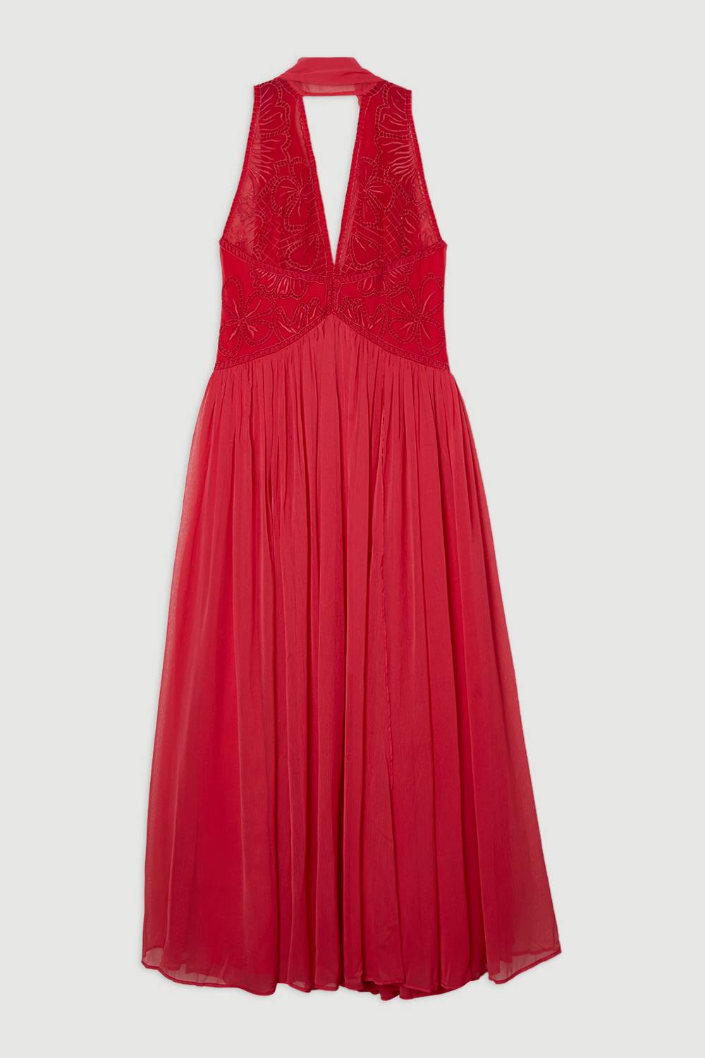 KarenMillen Robe Midi de Bal en Tissu Froissé à Col V Profond avec Appliqués Brodés